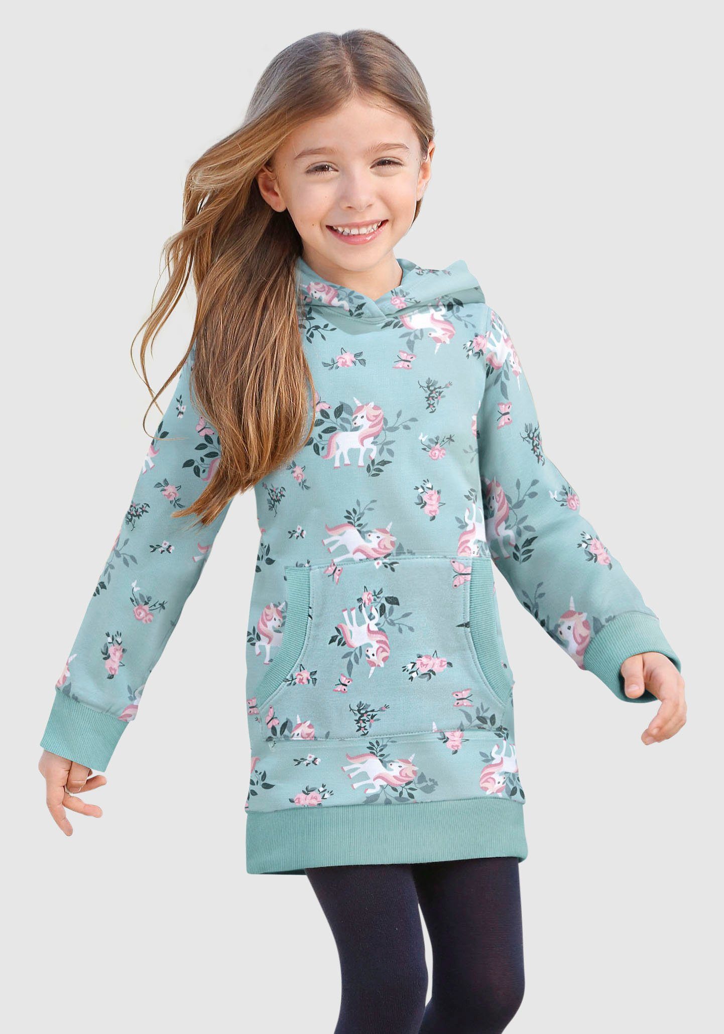 KIDSWORLD Sweatkleid Einhorn mit Kapuze