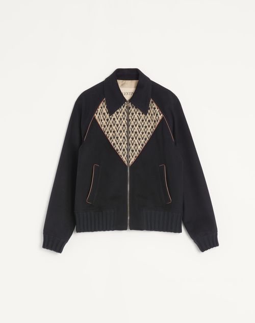 Valentino bomberjakke i uld og kashmir med drapering og indlagt V-hals med jacquardmotiv Toute La V