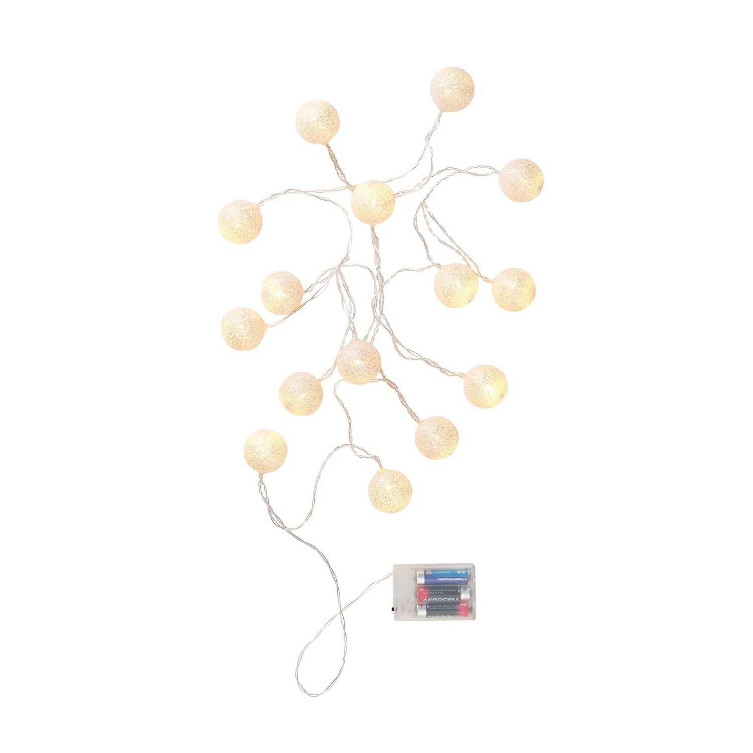 LES PETITES BELLES LED-Lichterkette Cottonball 15 Lichter mit USB-Batteriefach