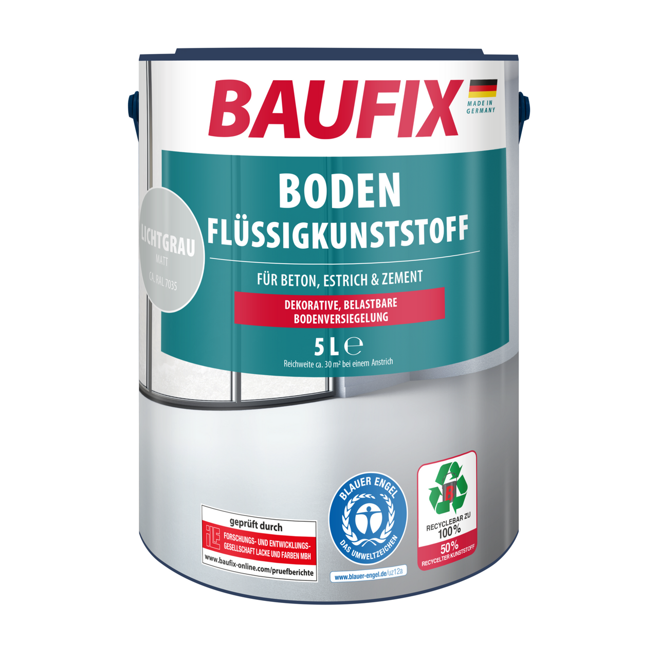 Baufix Boden-Flüssigkunststoff lichtgrau matt, 5 Liter, Beton- und Bodenfarbe