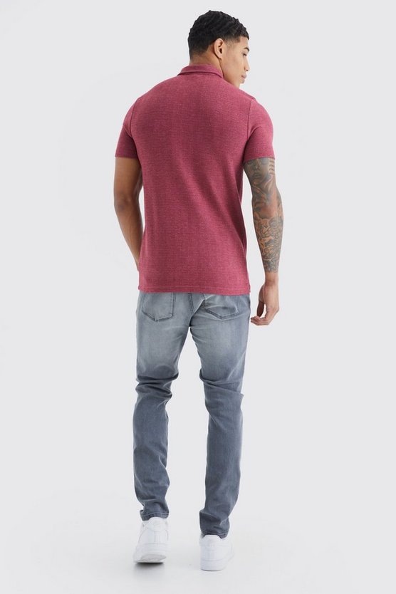 Kurzärmliges Muscle-Fit Poloshirt mit Fischgräten-Print