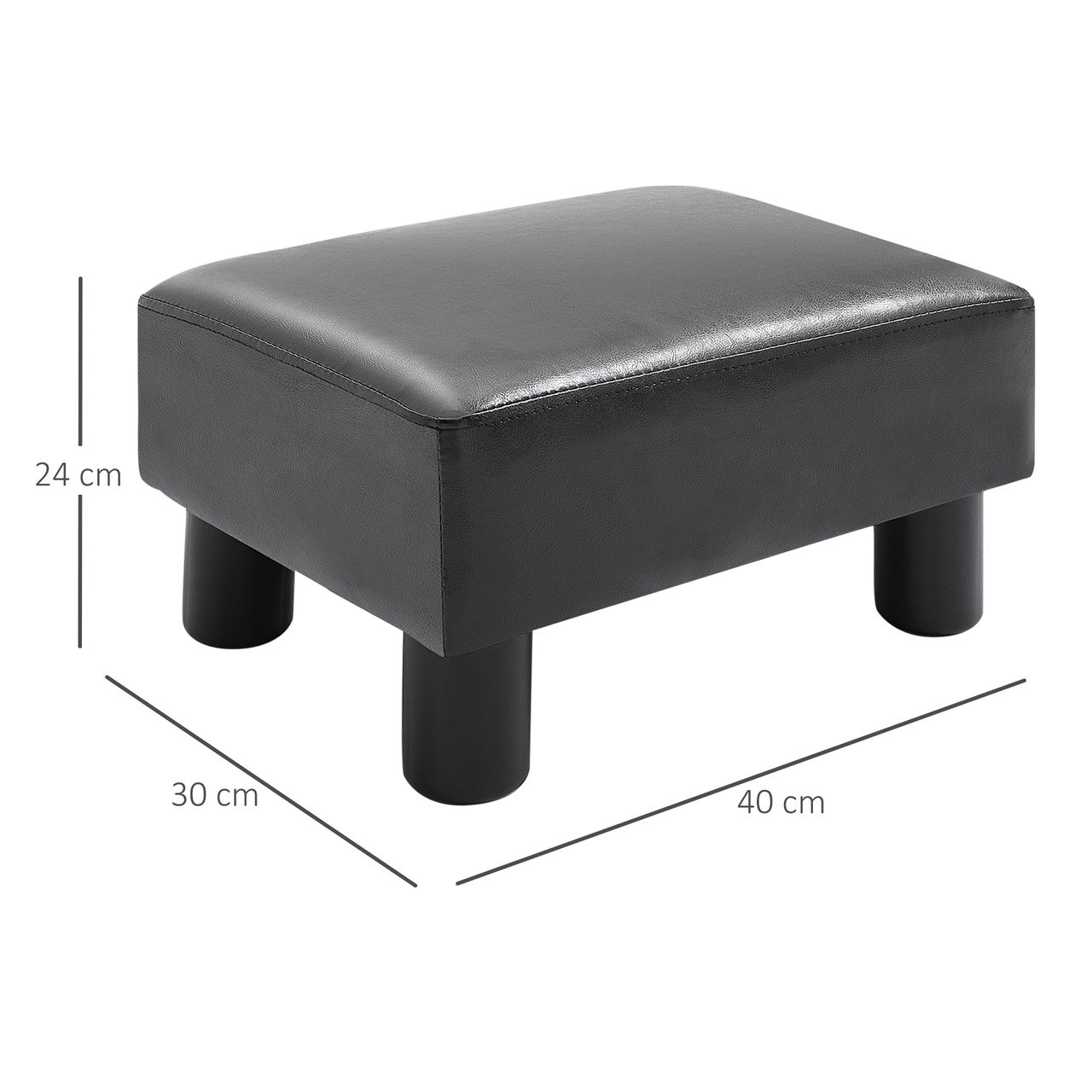 HOMCOM Fußhocker Beinstütze Sitzhocker Eingangbank Rückenfreier Hocker Bank Sitzbank Chesterfield aus Kunstleder Schwarz 40 x 30 x 24 cm