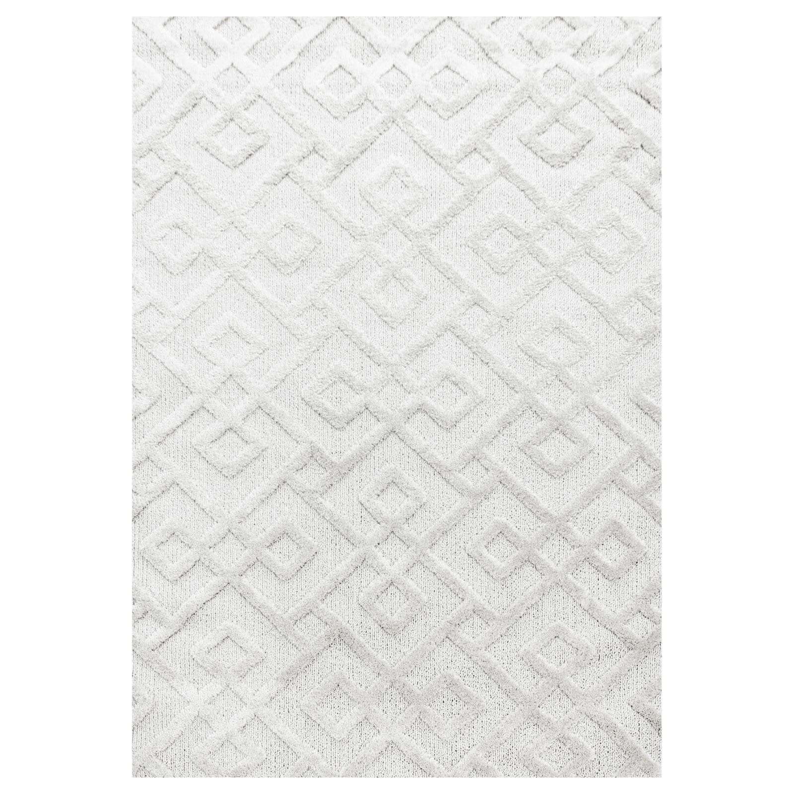 Designteppich Designerteppich Tokio hoch-tief Struktur Knoten weiß, TaraCarpet, rechteckig, Höhe: 20 mm, moderner scandi boho Knoten weiß Wohnzimmer Schlafzimmer Flur 080x150