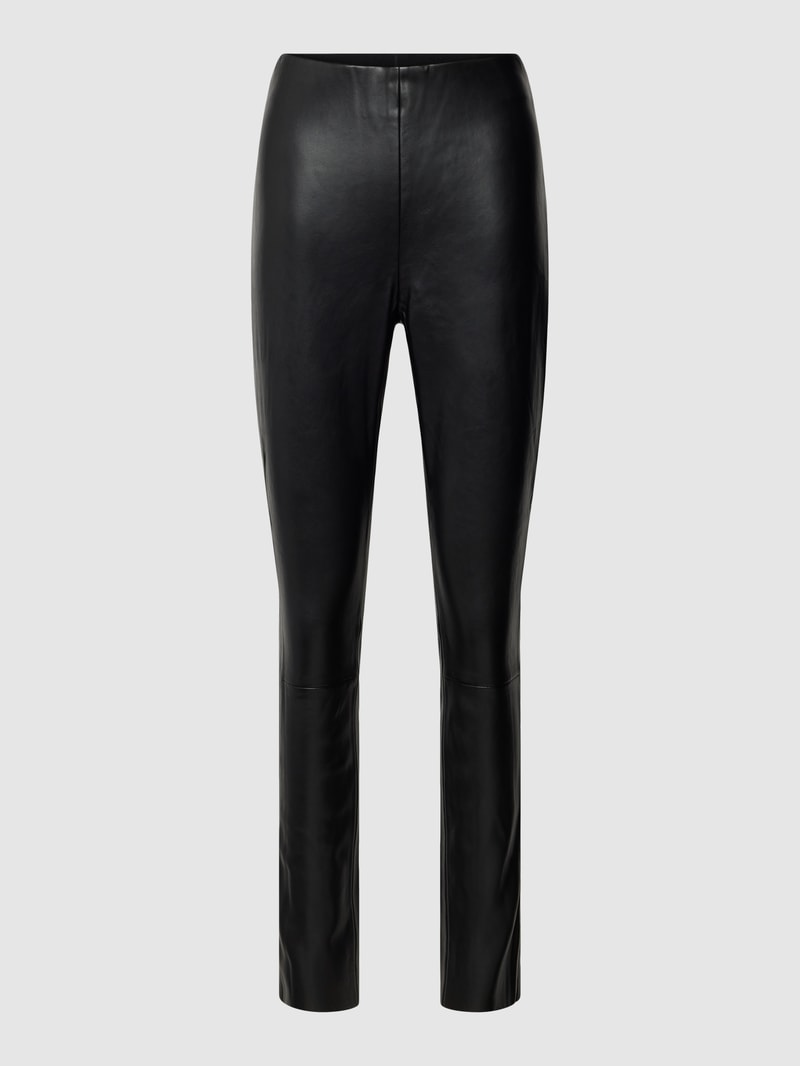 Stoffhose in Leder-Optik in schwarz