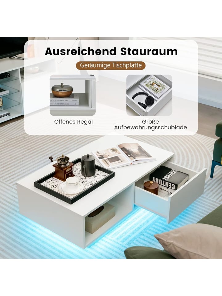 COSTWAY Couchtisch mit LED 95cm in Weiß günstig kaufen onesize