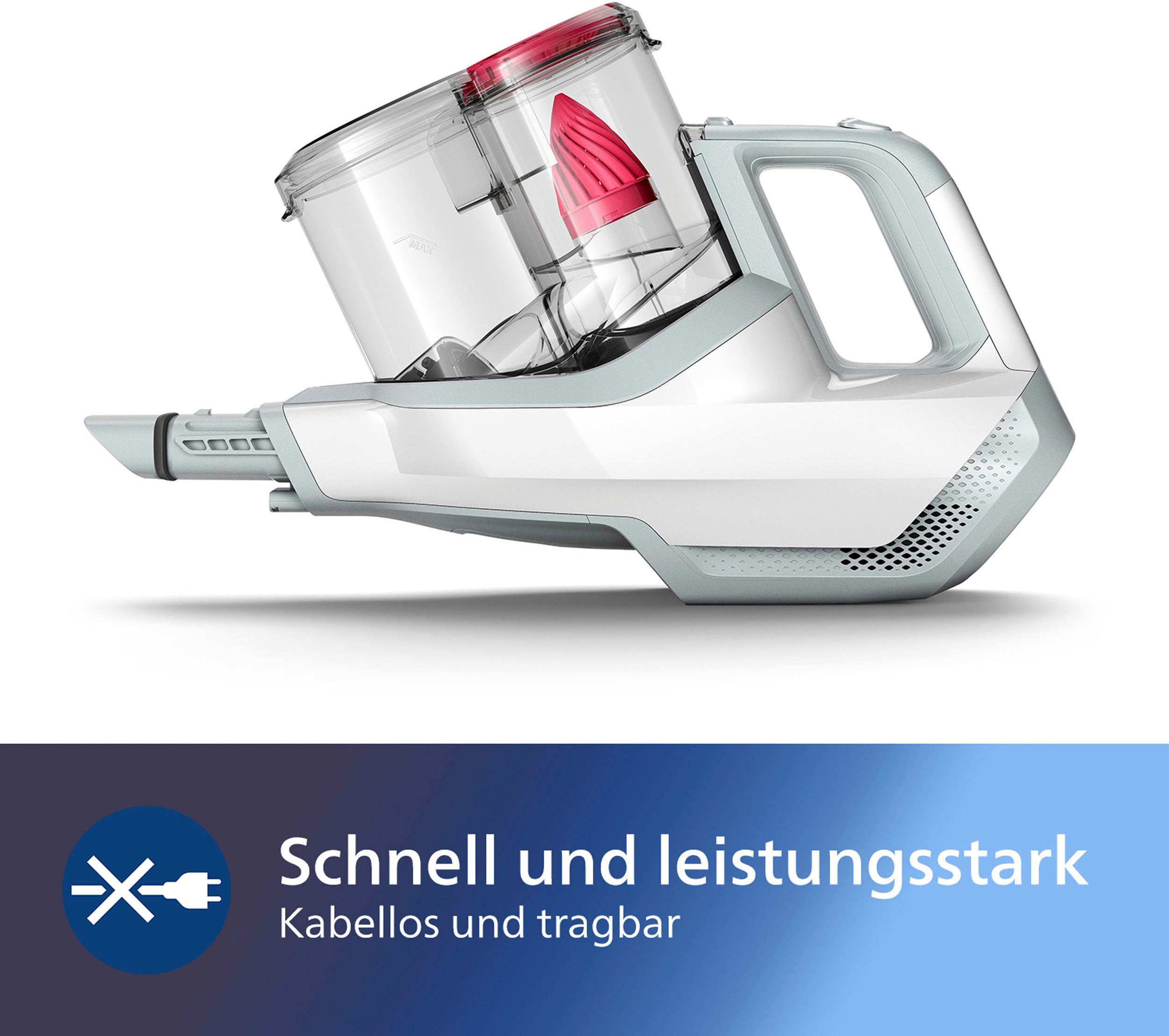 Philips Akku-Stielstaubsauger FC6723/01 SpeedPro, beutellos, 180°-Saugdüse, 30 Min. Akkulaufzeit, weiß