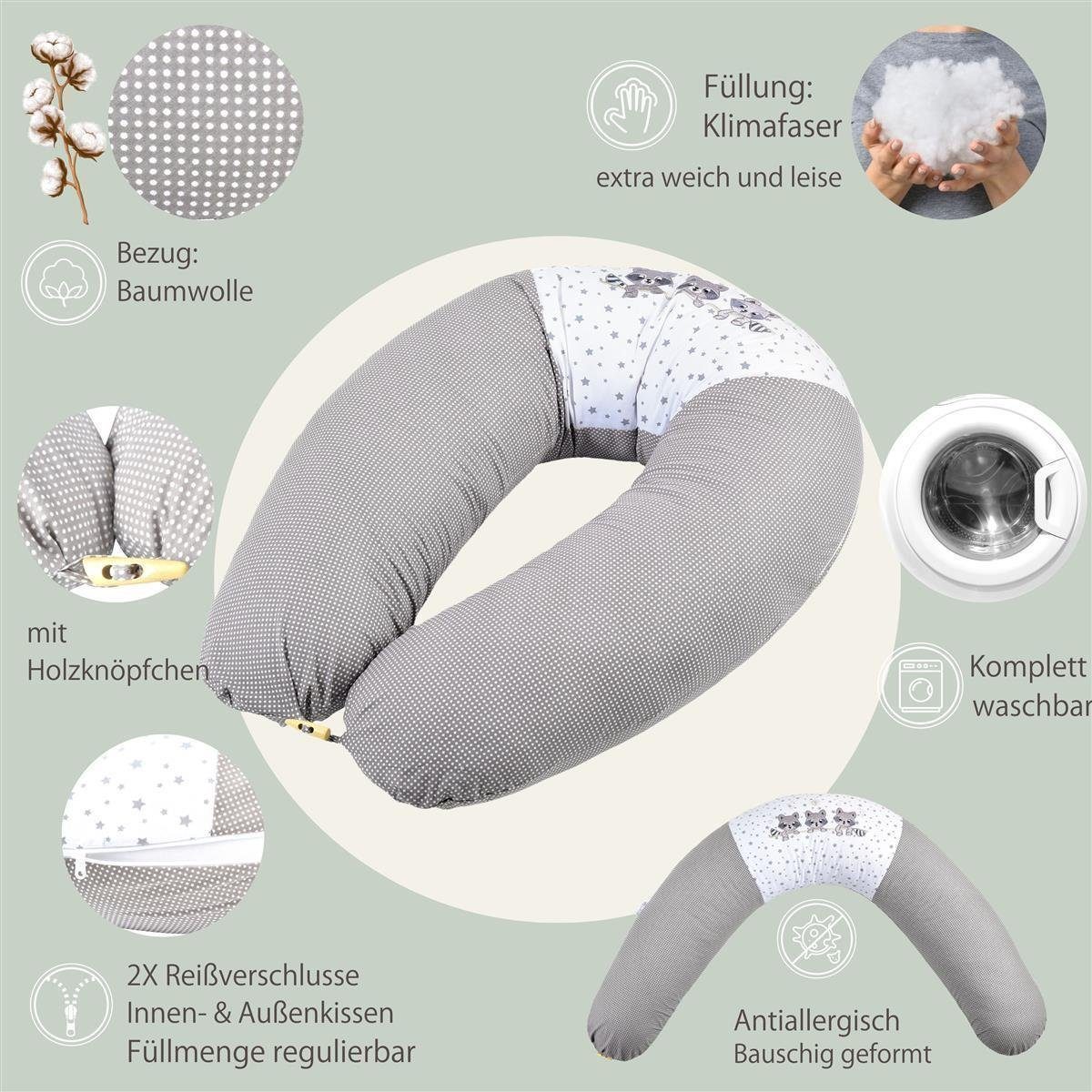 SEI Design Stillkissen Seitenschläferkissen Babynestchen Kuschelnest XXL, Schwangerschaftskissen mit Bezug, Bezug 100% Baumwolle