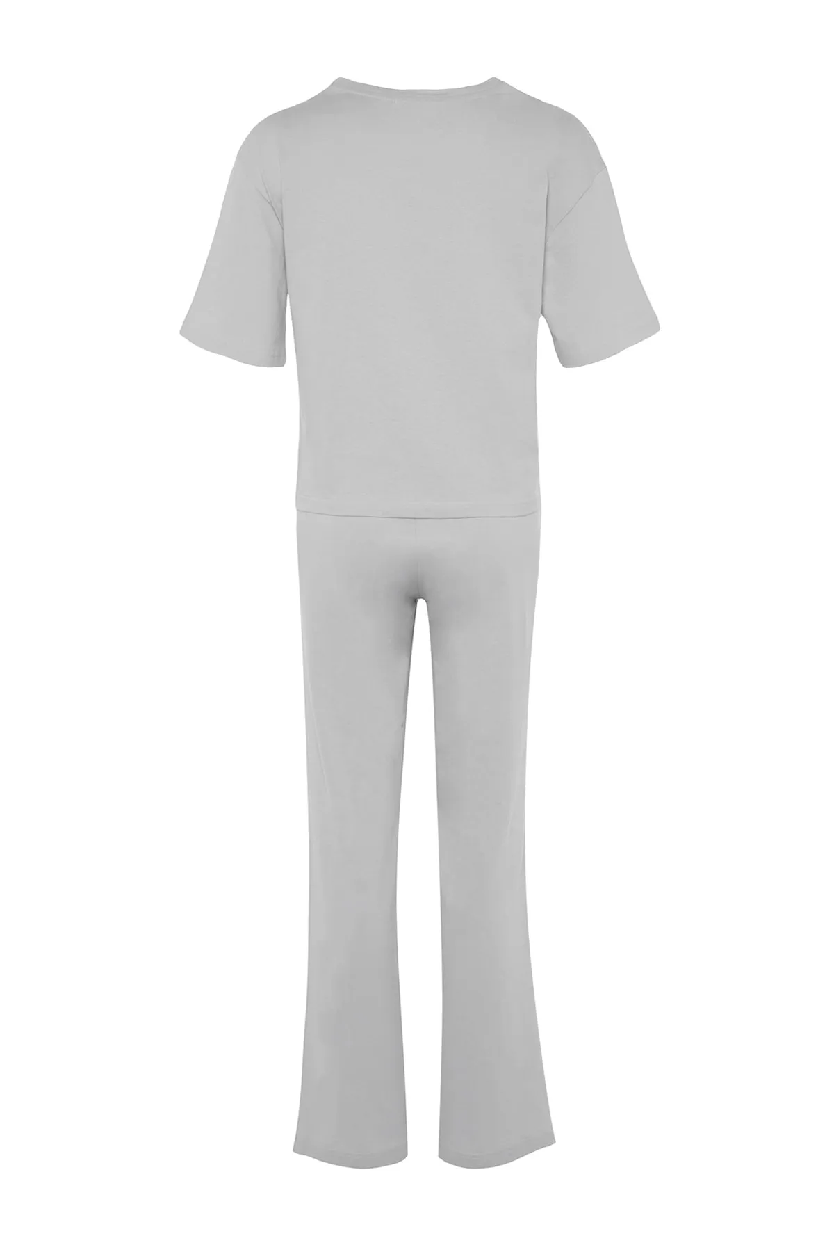 Trendyol Collection  Hellgraues Pyjama-Set aus T-Shirt und Hose mit lustigem Aufdruck, 100 % Baumwolle, THMSS23PT00134