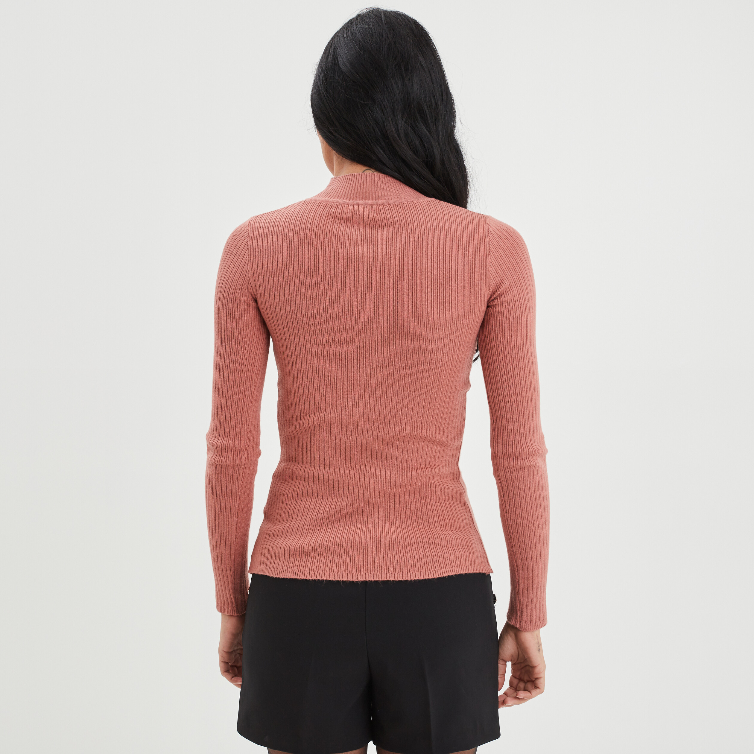 Pull côtelé col montant terracotta femme | La Halle