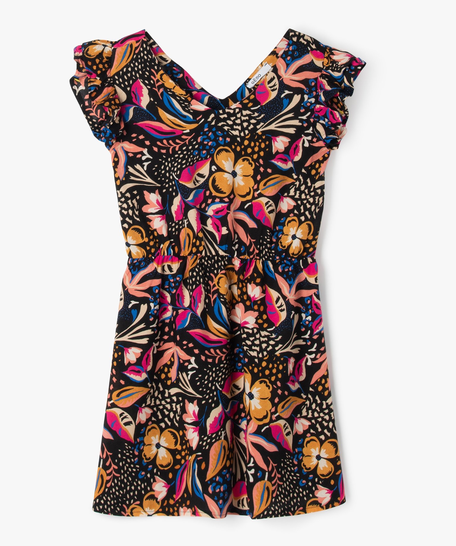 Robe à motifs fleuris avec volants aux emmanchures fille multicolore | GEMO