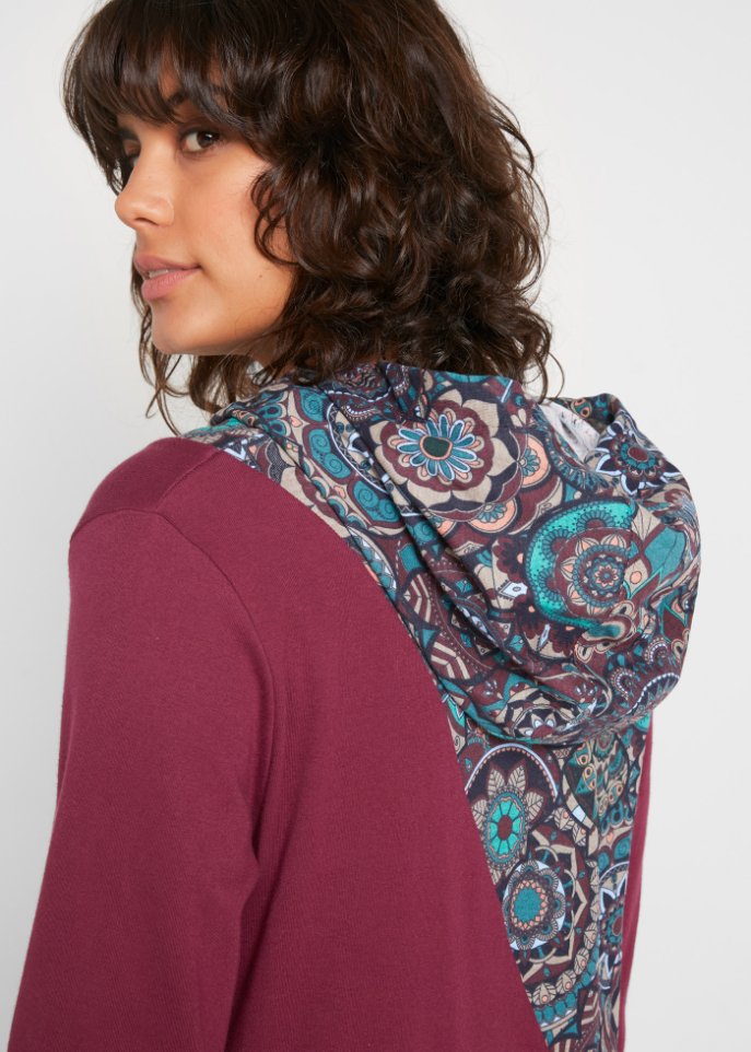 Kapuzenshirt mit Zipfelsaum und Patchwork-Optik, langarm