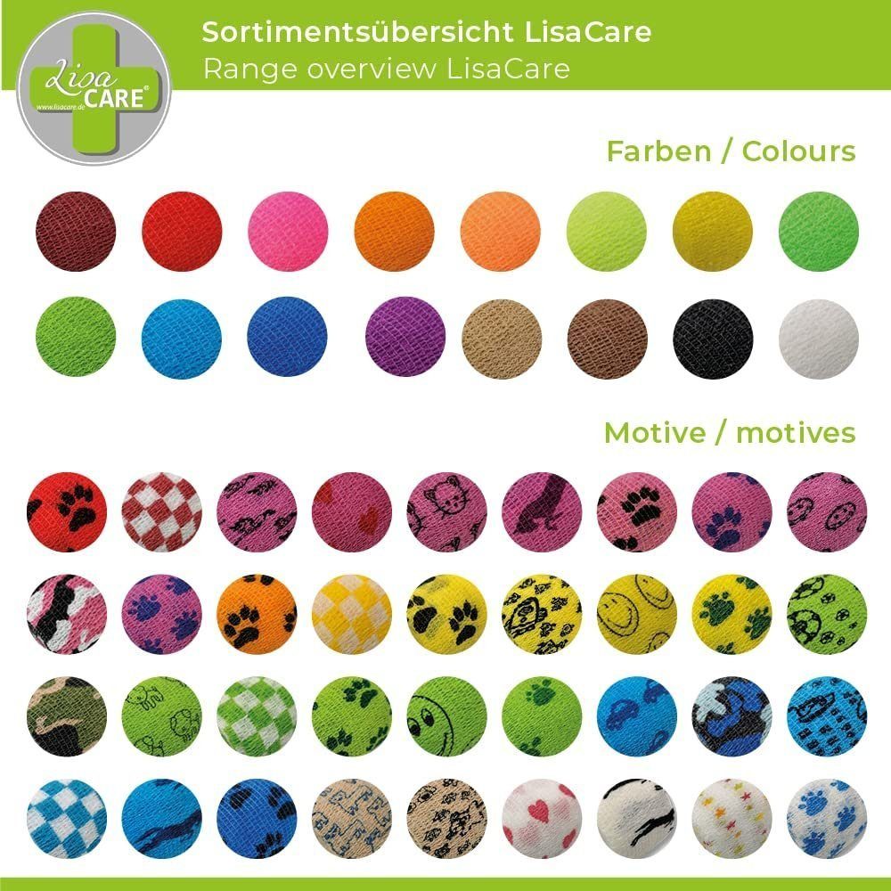 LisaCare Wundpflaster Selbstklebender Pflasterverband - Kohäsiver Verband/Bandage (Set, 3 St., 1 x Camo-Blau, Grün & Rosa / 5cm x 4,5m), Medizinisch Zertifiziert!