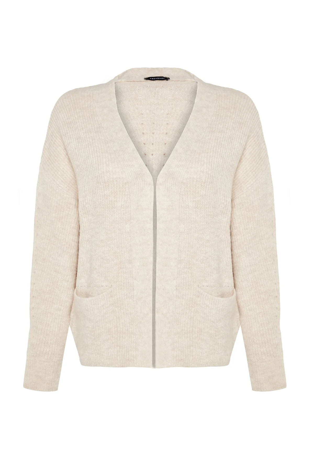 Trendyol Collection  Stone Wide Fit Weich strukturierte Strick-Cardigan mit Taschendetail TWOAW24HI00133