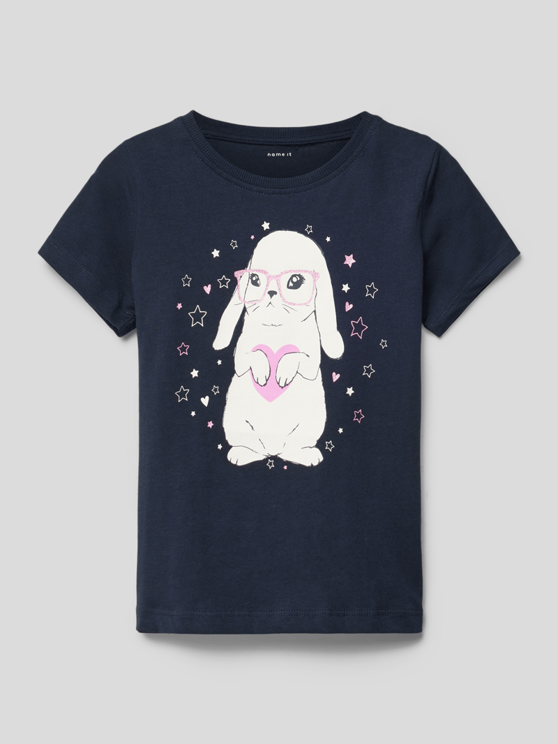 T-Shirt mit Motiv-Print in marineblau