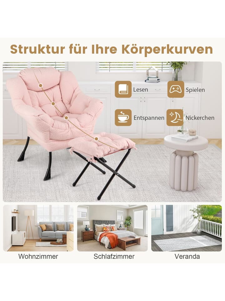 COSTWAY Sessel mit Hocker in Rosa günstig kaufen onesize