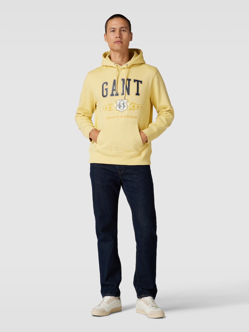 Hoodie mit Label-Print in hellgelb
