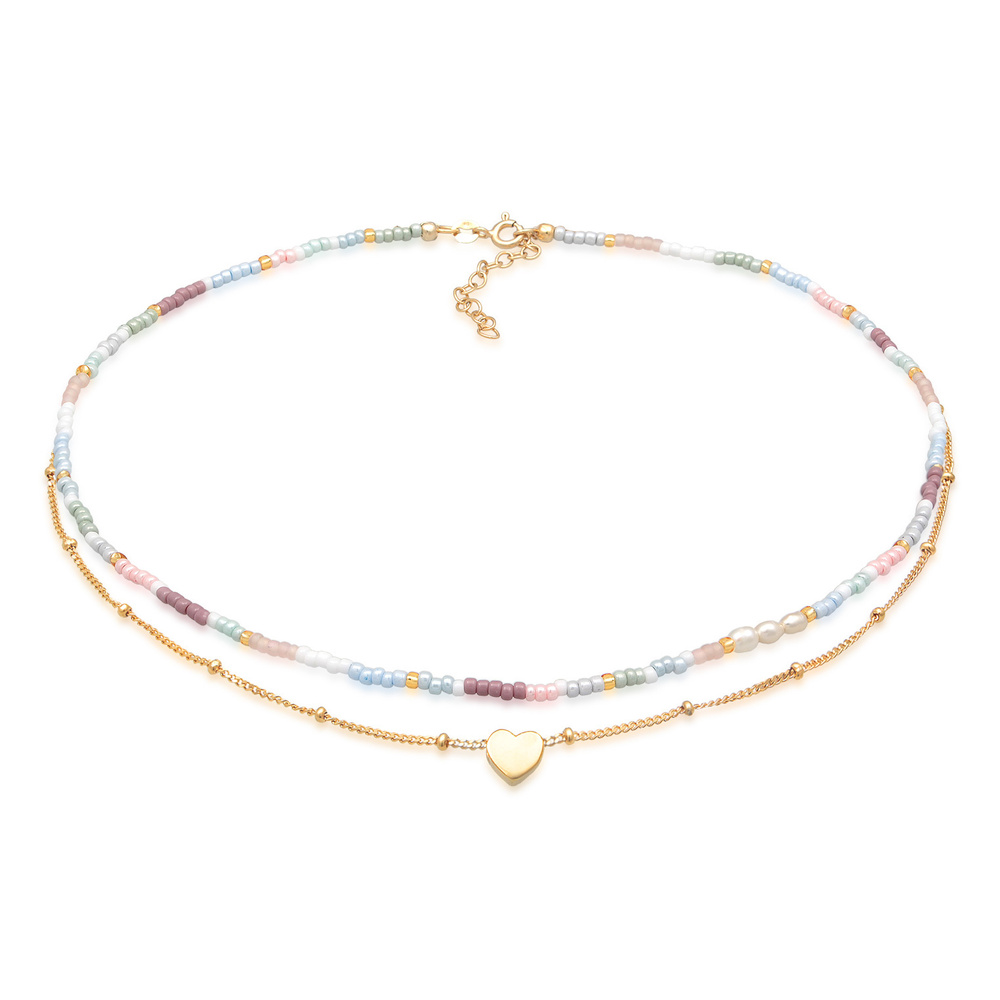 Elli Elli Collier Femmes choker couches cœur pendentif perles de verre en argent sterl collier