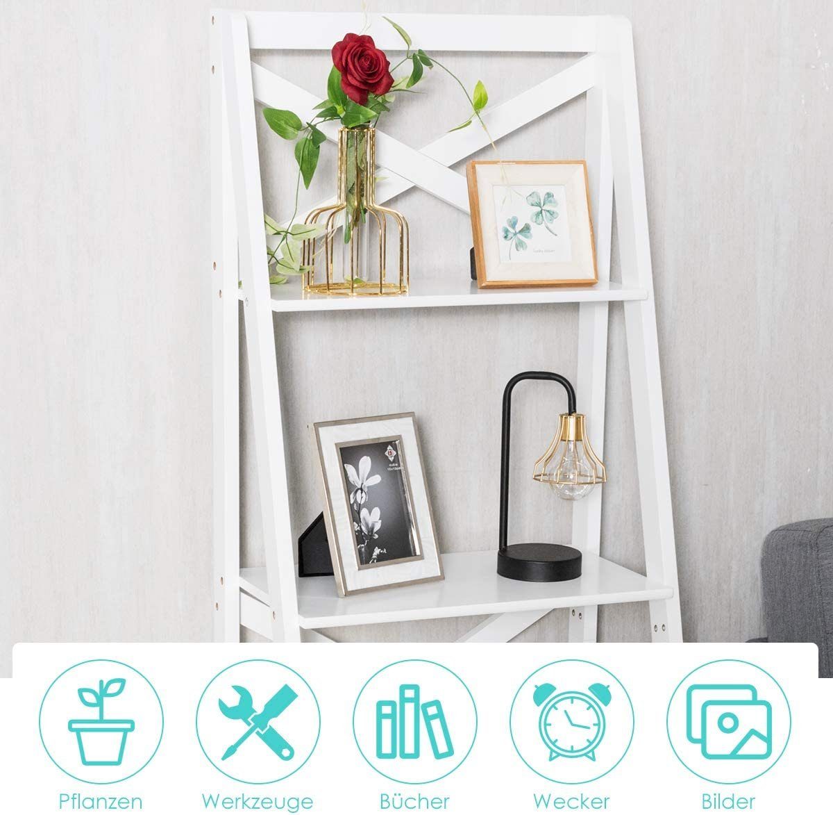 KOMFOTTEU Bücherregal Treppenregal, 1-tlg., für Wohnzimmer,Küche