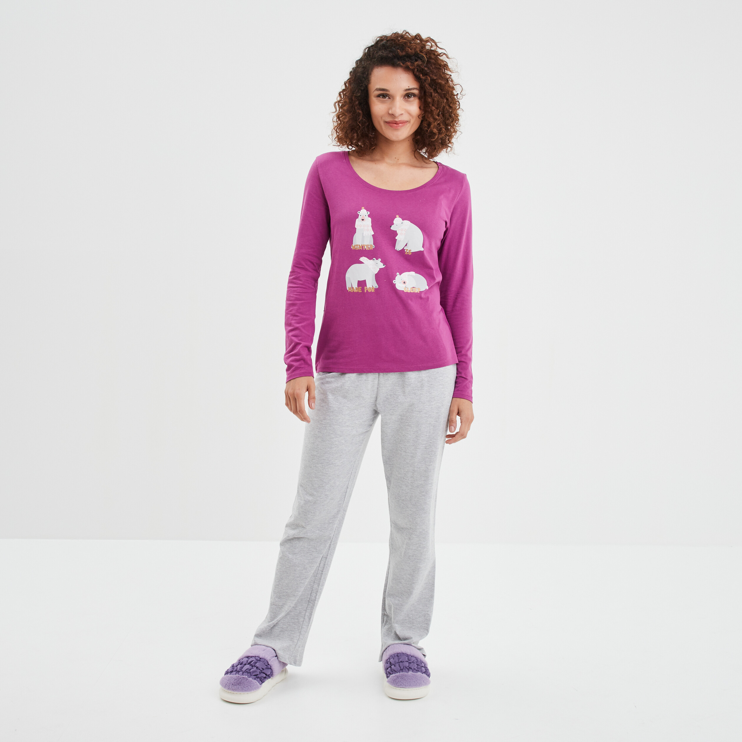 Ensemble pyjama pantalon coton violet femme | La Halle