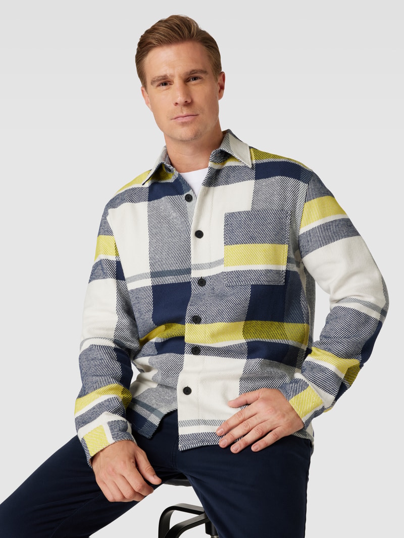 Hemdjacke mit Tartan-Karo in marineblau
