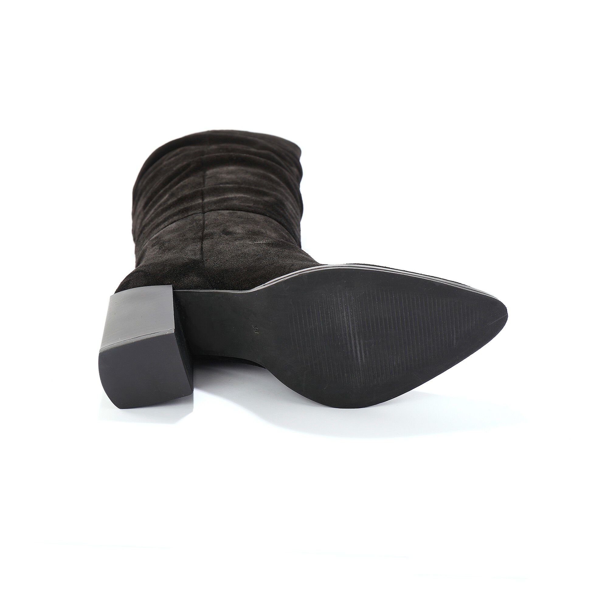 Bottes plissées à talon, croûte de cuir