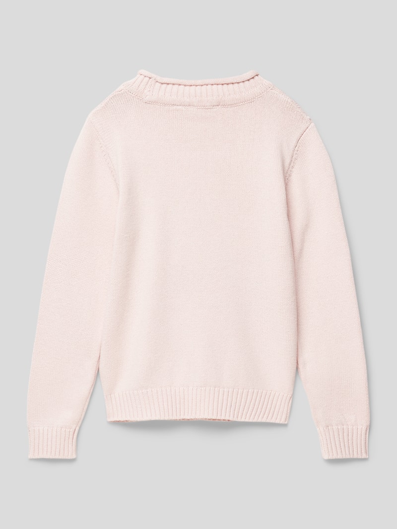 Strickpullover mit Motiv-Stitching in hellrosa