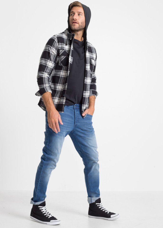Flanell-Langarmhemd mit abnehmbarer Kapuze