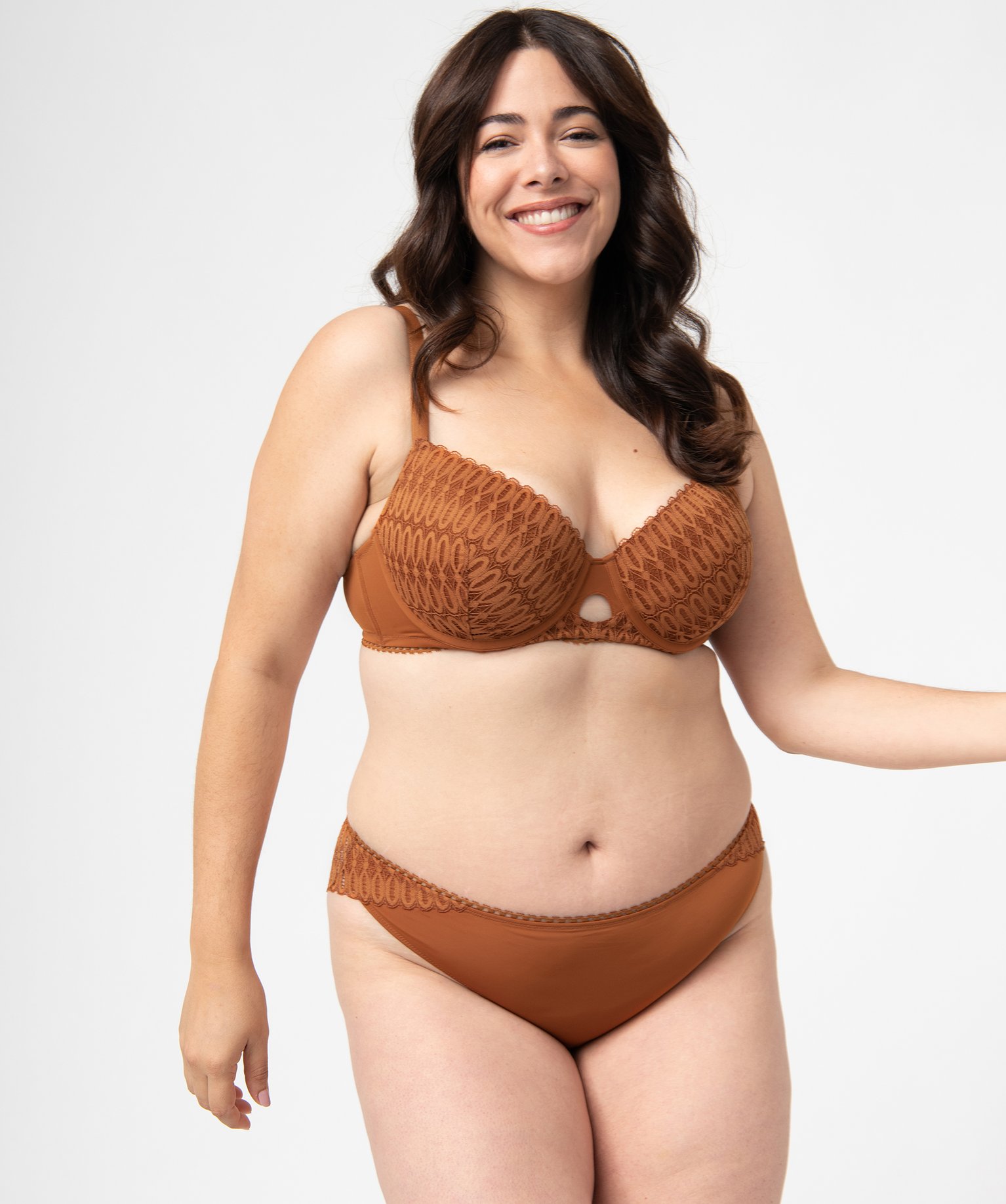 Culotte femme grande taille en dentelle et microfibre marron | GEMO
