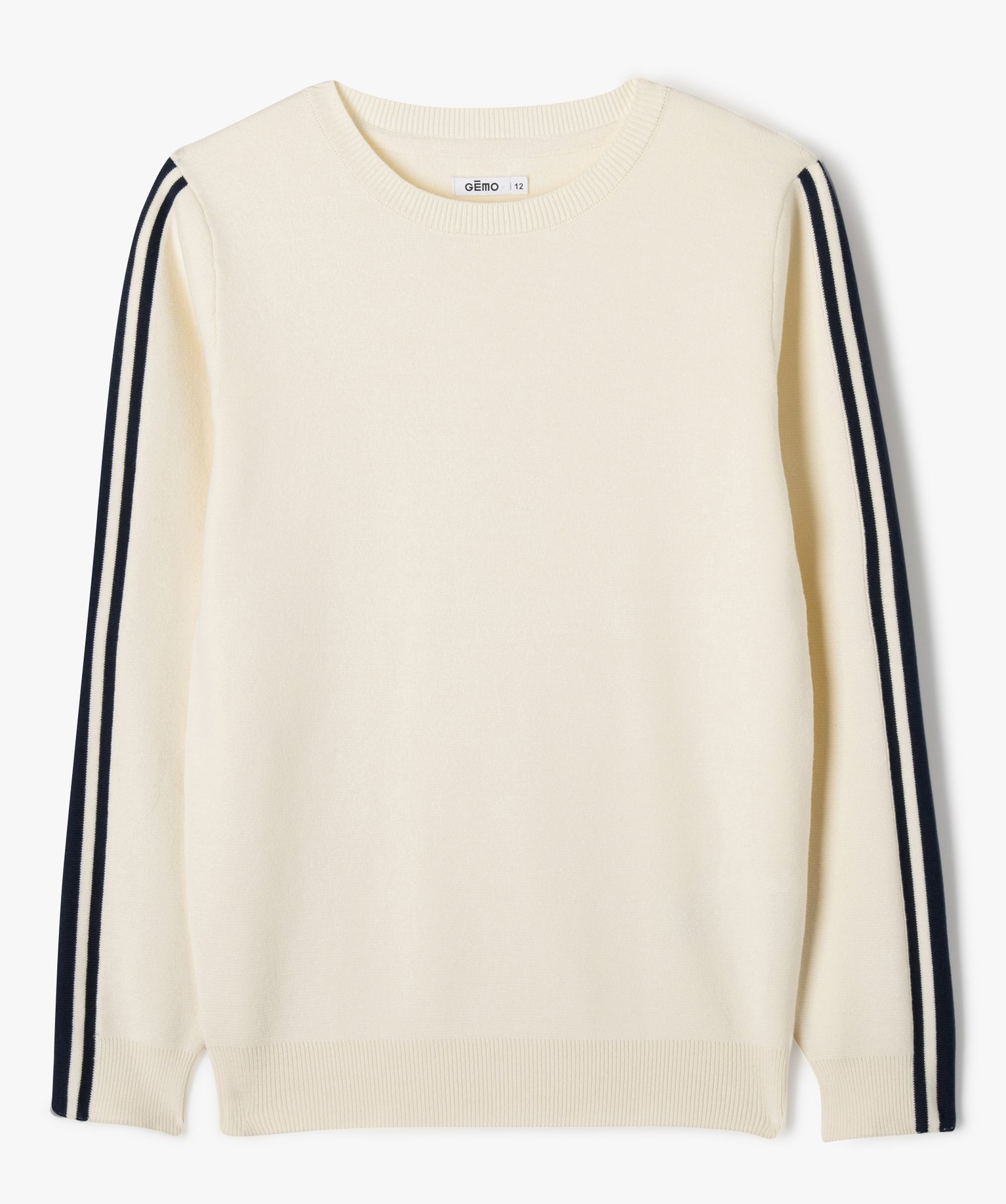 Pull à col rond avec bandes colorées sur les manches Garçon beige | GEMO