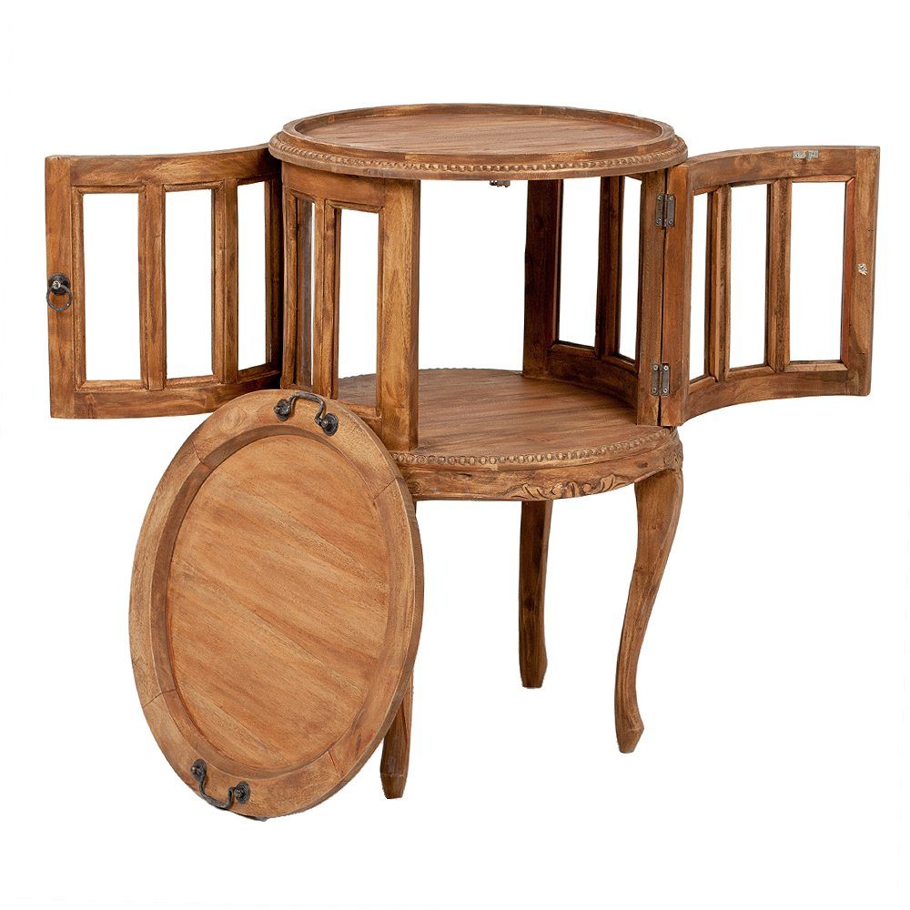 LebensWohnArt Mehrzweckschrank Barschrank CORUNA-Rund Antik Natural Mahagoni