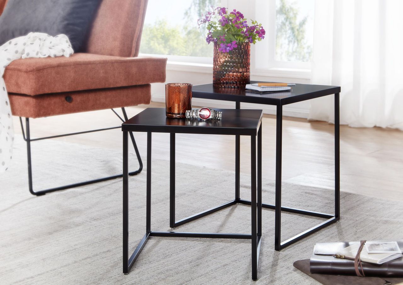 Skyport WOHNLING Beistelltisch Metall Satztisch 2 teilig Couchtisch Tisch Set Schwarz