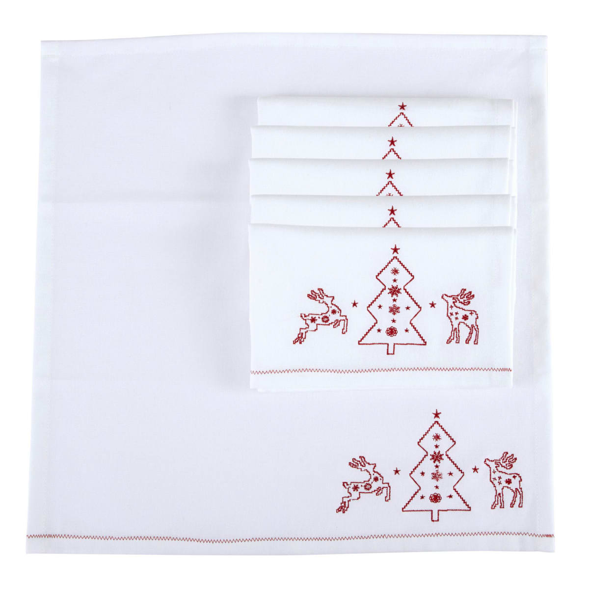 Servietten-Set. 6-tlg.. Weihnachtselch-Stickerei