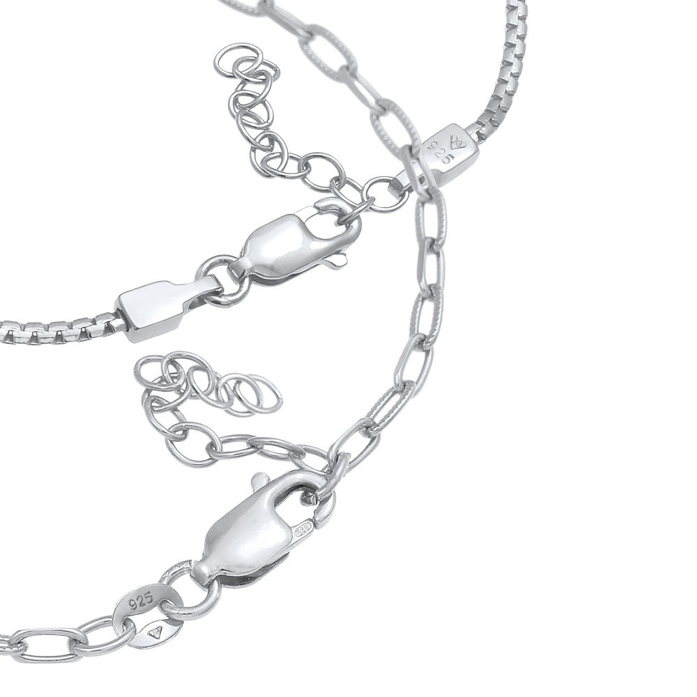 Elli Elli Bracelet Ensemble de liens pour dames Rond Ovale Grossier Ajustable en Argen Bracelet