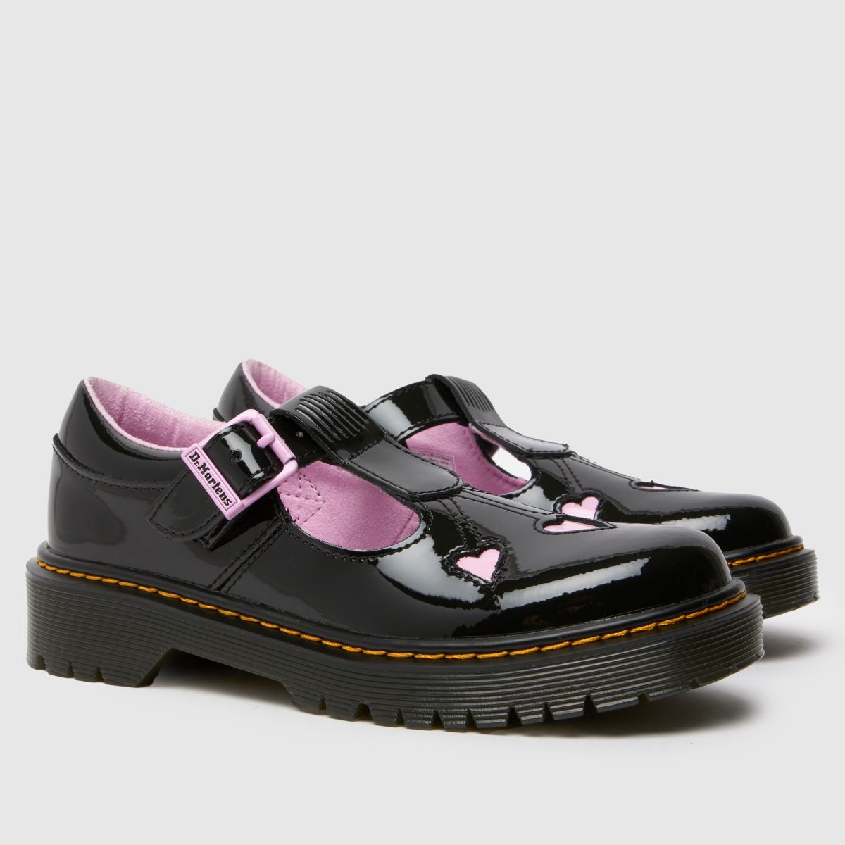Dr Martens svarta & rosa Bex Heart Mary Jane flickskor