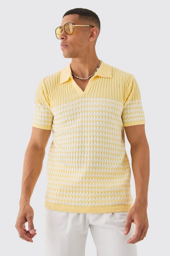 Gestreiftes Poloshirt mit V-Ausschnitt