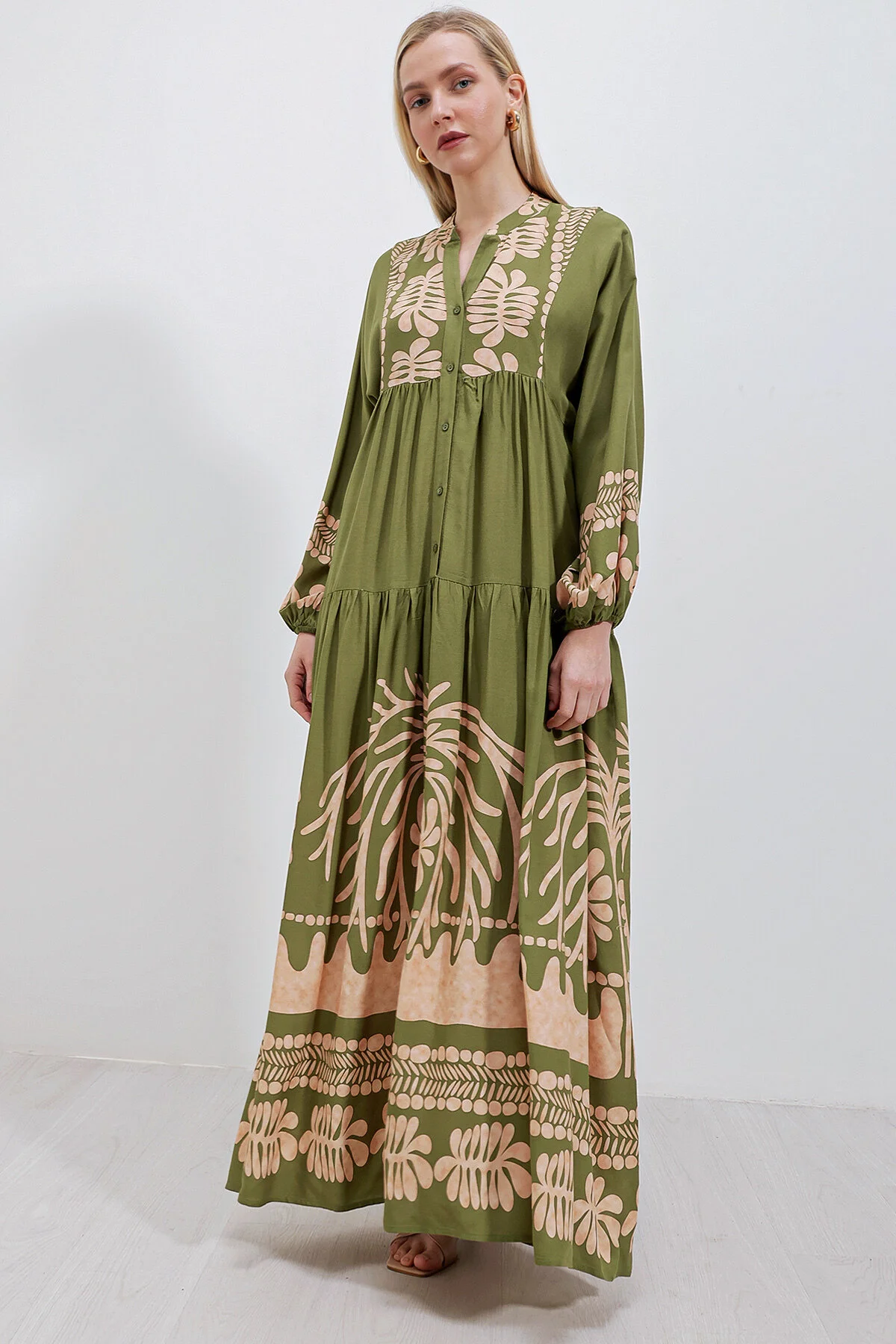 Bigdart  2423 Authentisches gemustertes Kleid - Khaki