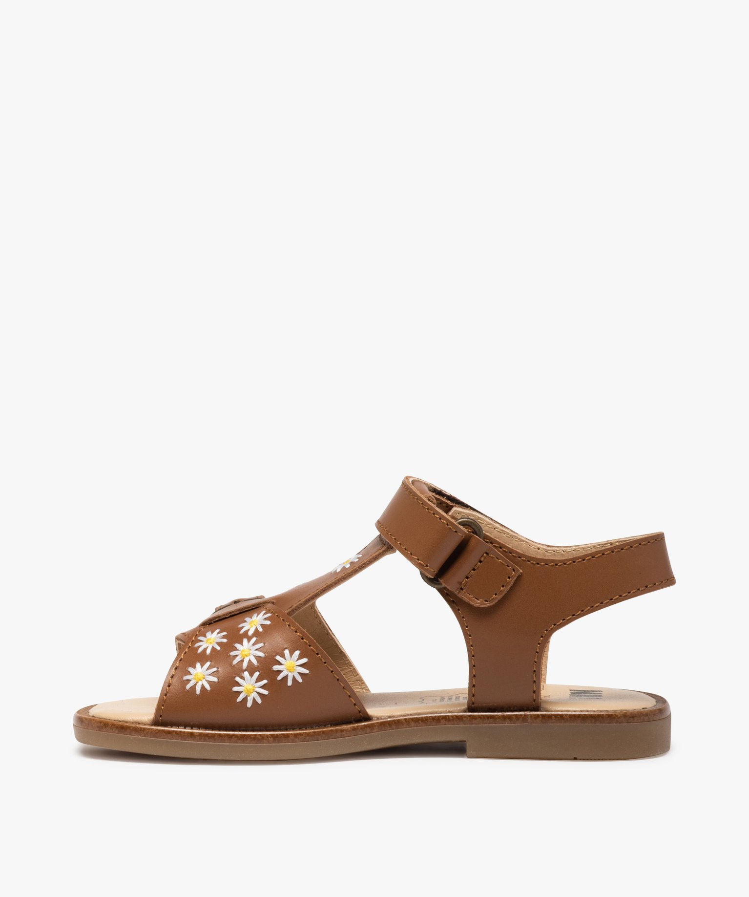 Sandales fille dessus cuir uni brodé fleurs – NA! camel | GEMO