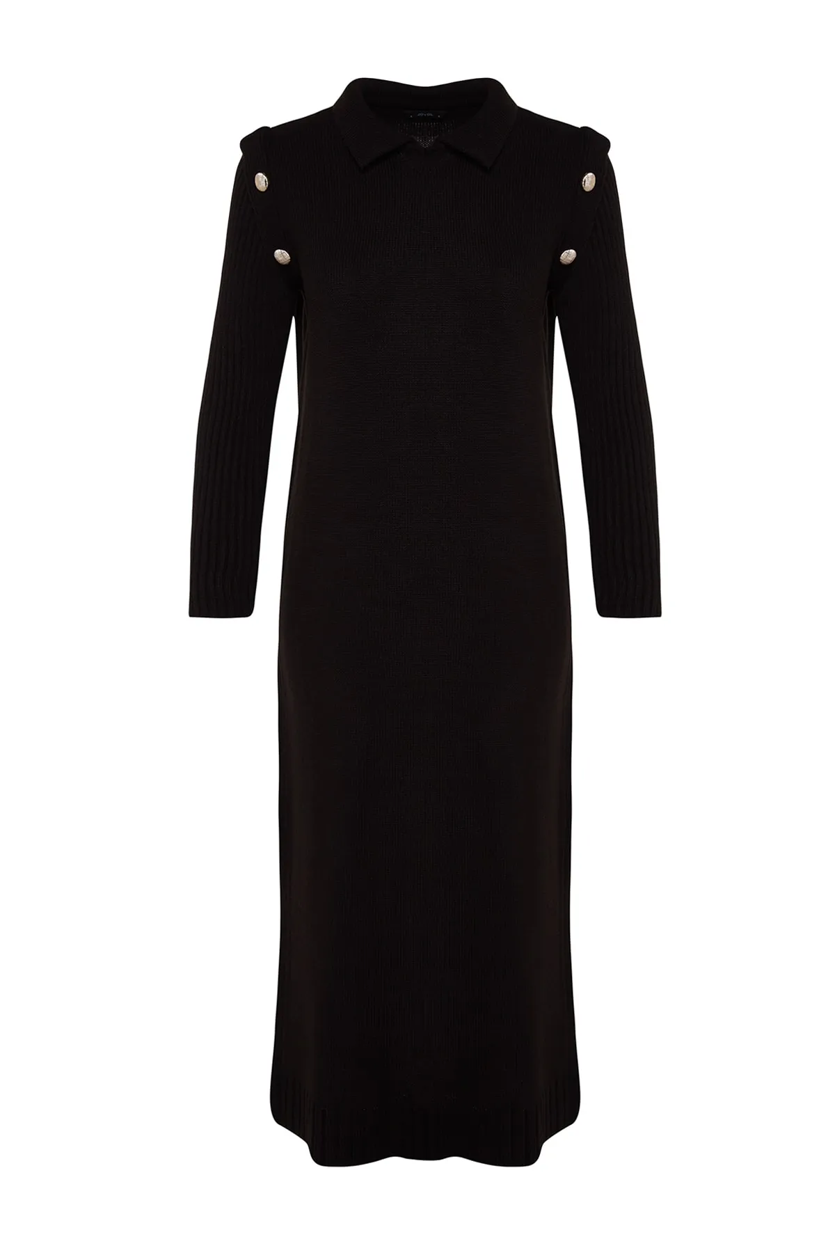 Trendyol Modest  Schwarzes, langärmliges Strickkleid mit normalem Schnitt TCTAW24EB00031