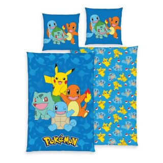 Pokemon Bettwäsche - Starter Pokemon 135 x 200 cm / 80 x 80 cm
