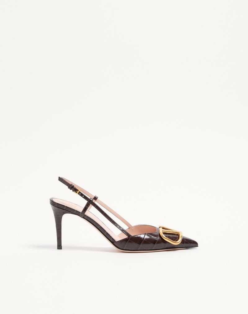 Sapato de salto slingback de 80 mm em couro de bezerro com estampa da assinatura VLogo.
