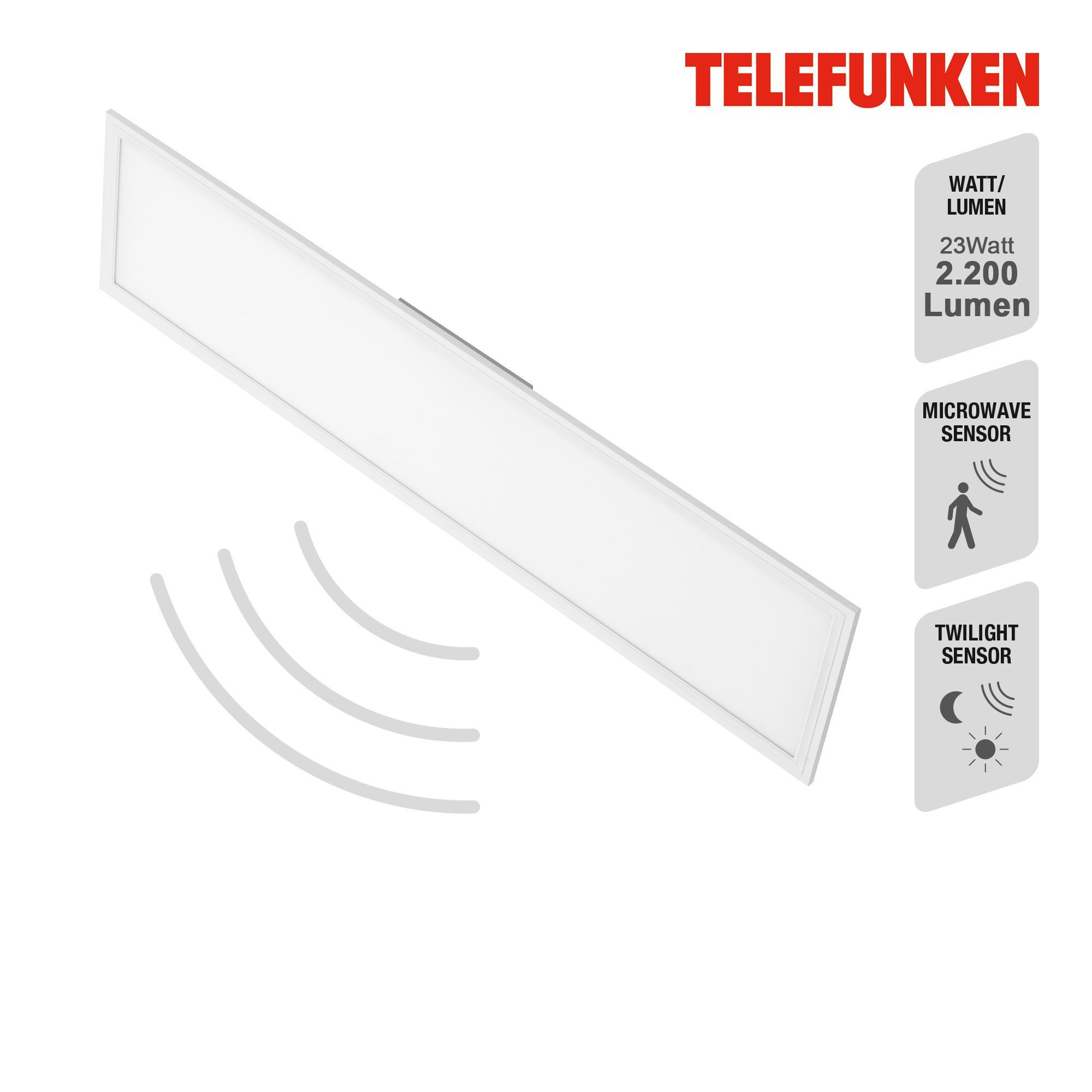 Telefunken LED Panel 308906TF, LED fest integriert, Neutralweiß, 4000K, Deckenlampe, Deckenleuchte, mit Bewegungssensor, mit Bewegungsmelder, mit Dämmerungssensor, Empfindlichkeit einstellbar, Leuchtdauer einstellbar, Radius von Sensor einstellbar