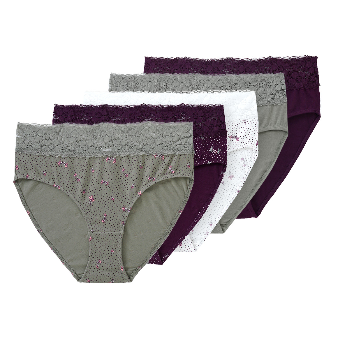 5 Damen Slips mit Spitzenbund