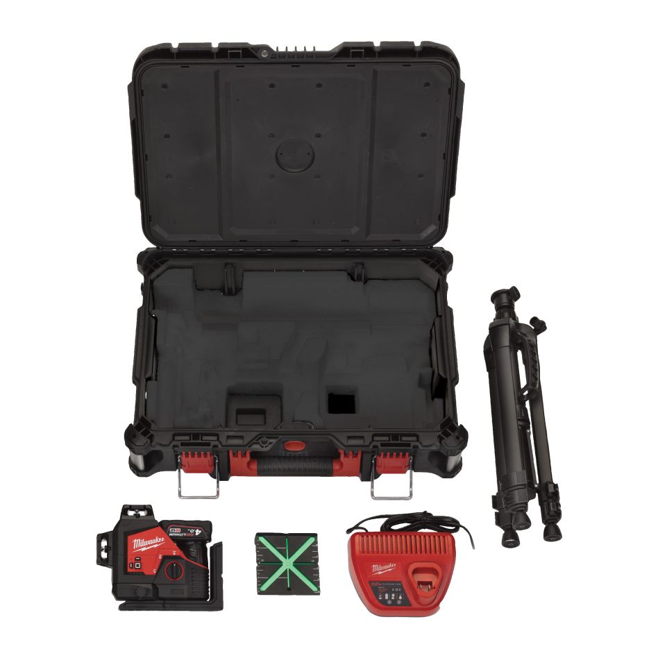 Milwaukee 4933499379 M12 3PLSKIT-401P Bežični križni laserski nišan Zeleni 1x 4.0Ah i punjač 3x 360° laser u PACKOUT kompletu