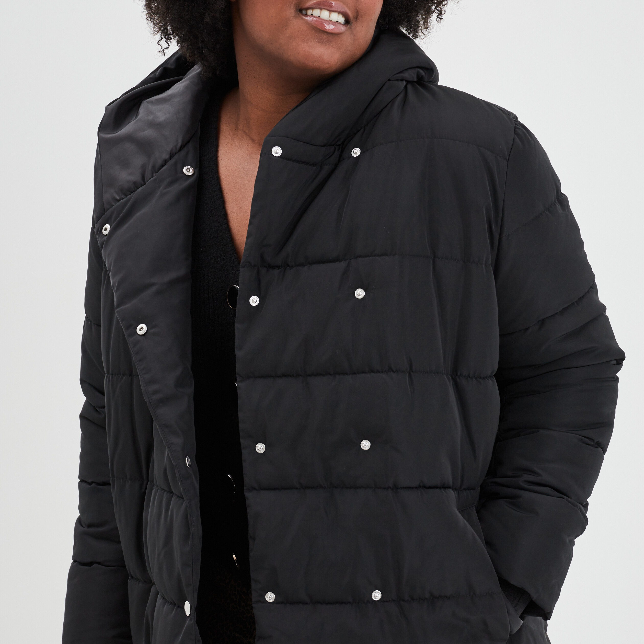 Manteau matelassé col montant châle noir femme grande taille | La Halle