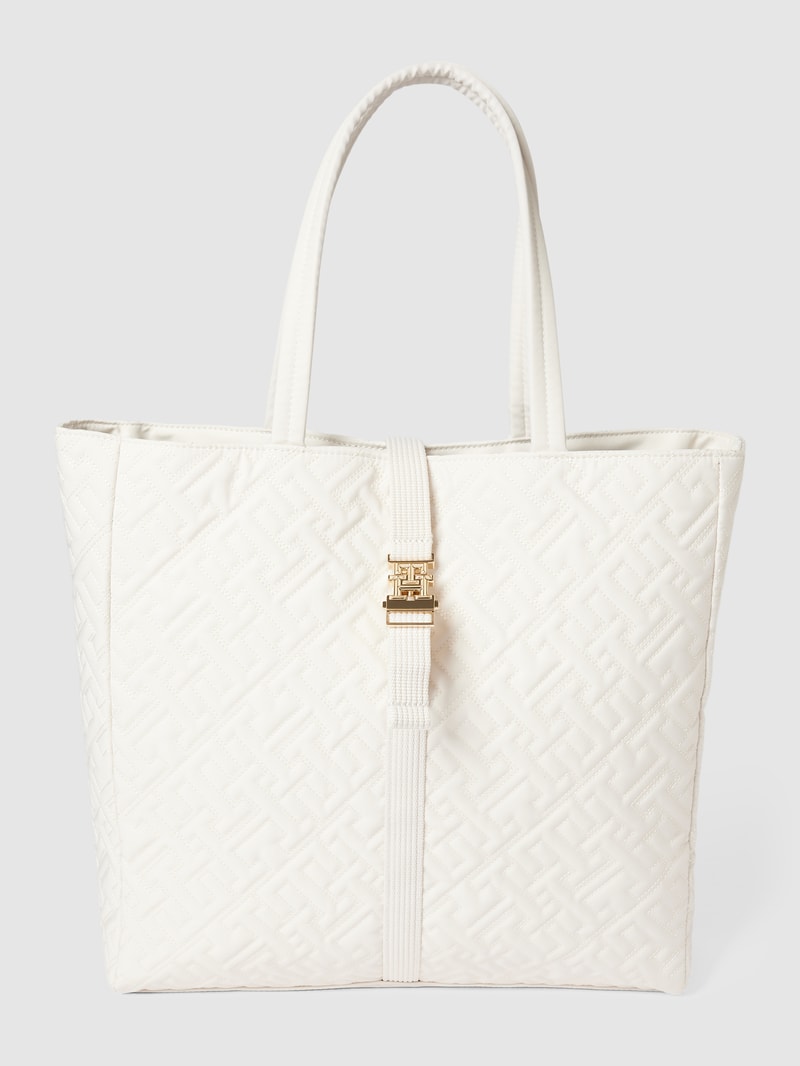 Tote Bag mit Allover-Logo Modell 'FLOW TOTE' in weiß