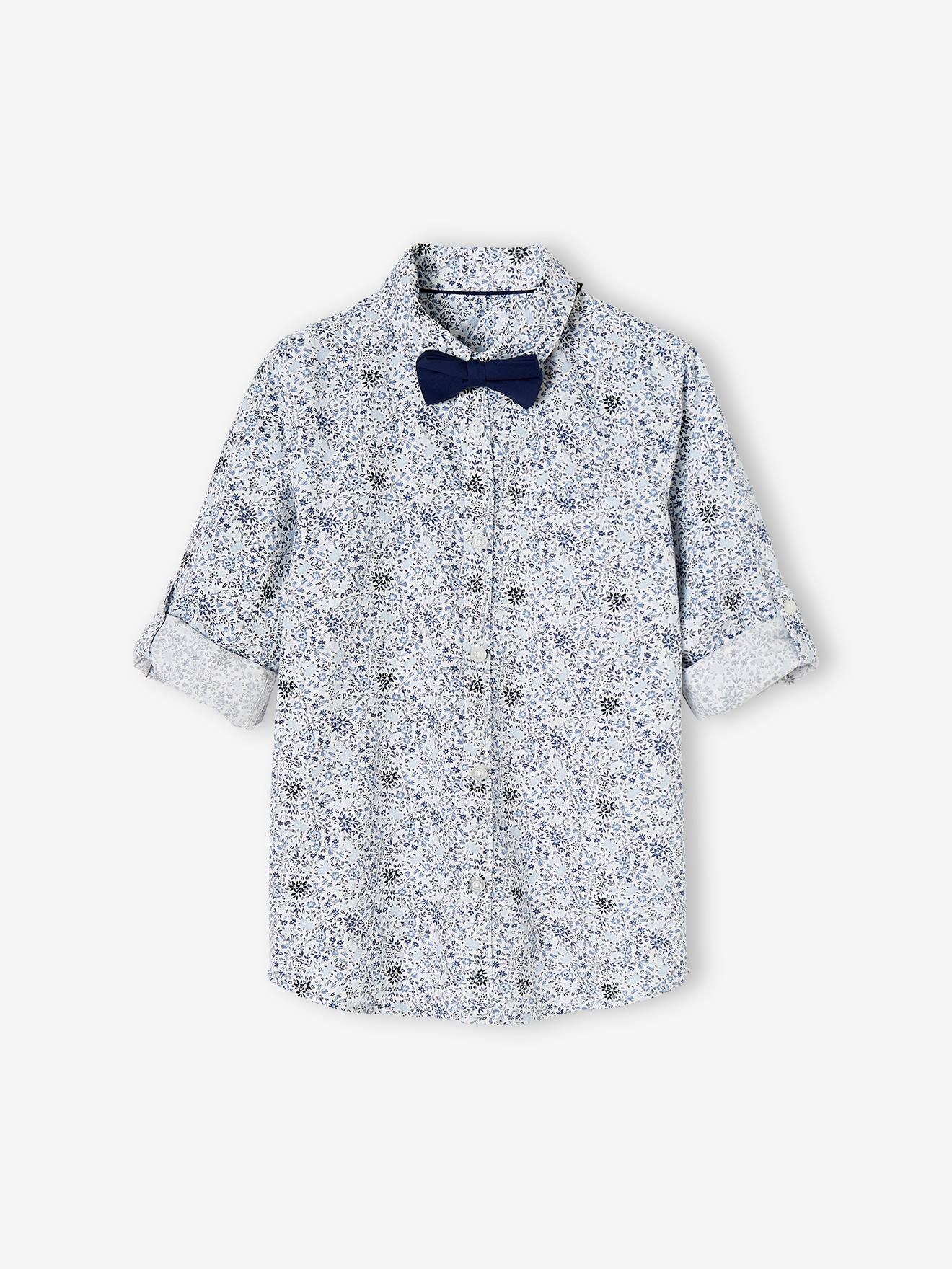 Vertbaudet Jungen Hemd mit Fliege, Blumenmuster Oeko-Tex - grün bedruckt
