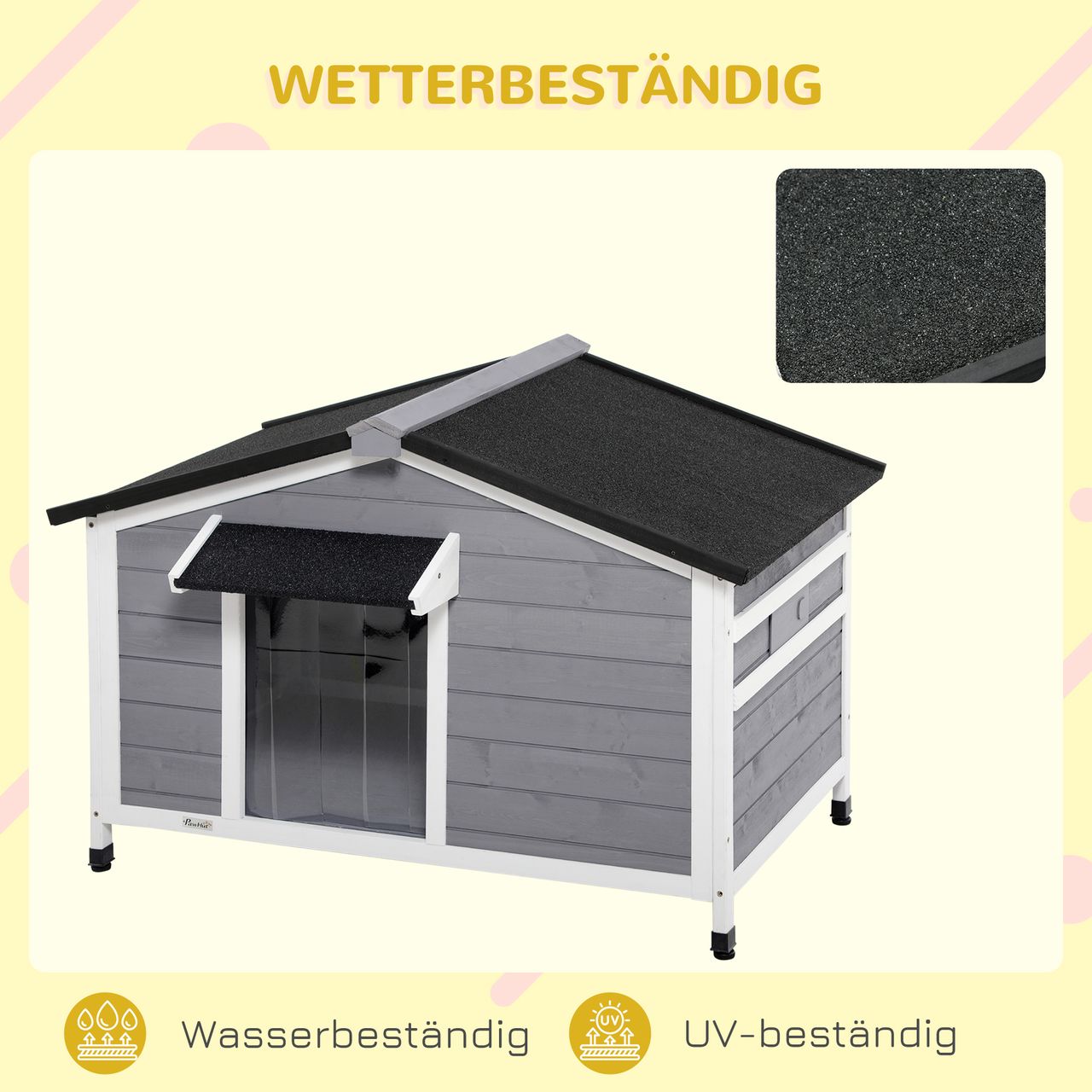 PawHut Hundehütte, Tannenholz, Hundehaus mit Asphaltdach, Outdoor, Wetterfeste