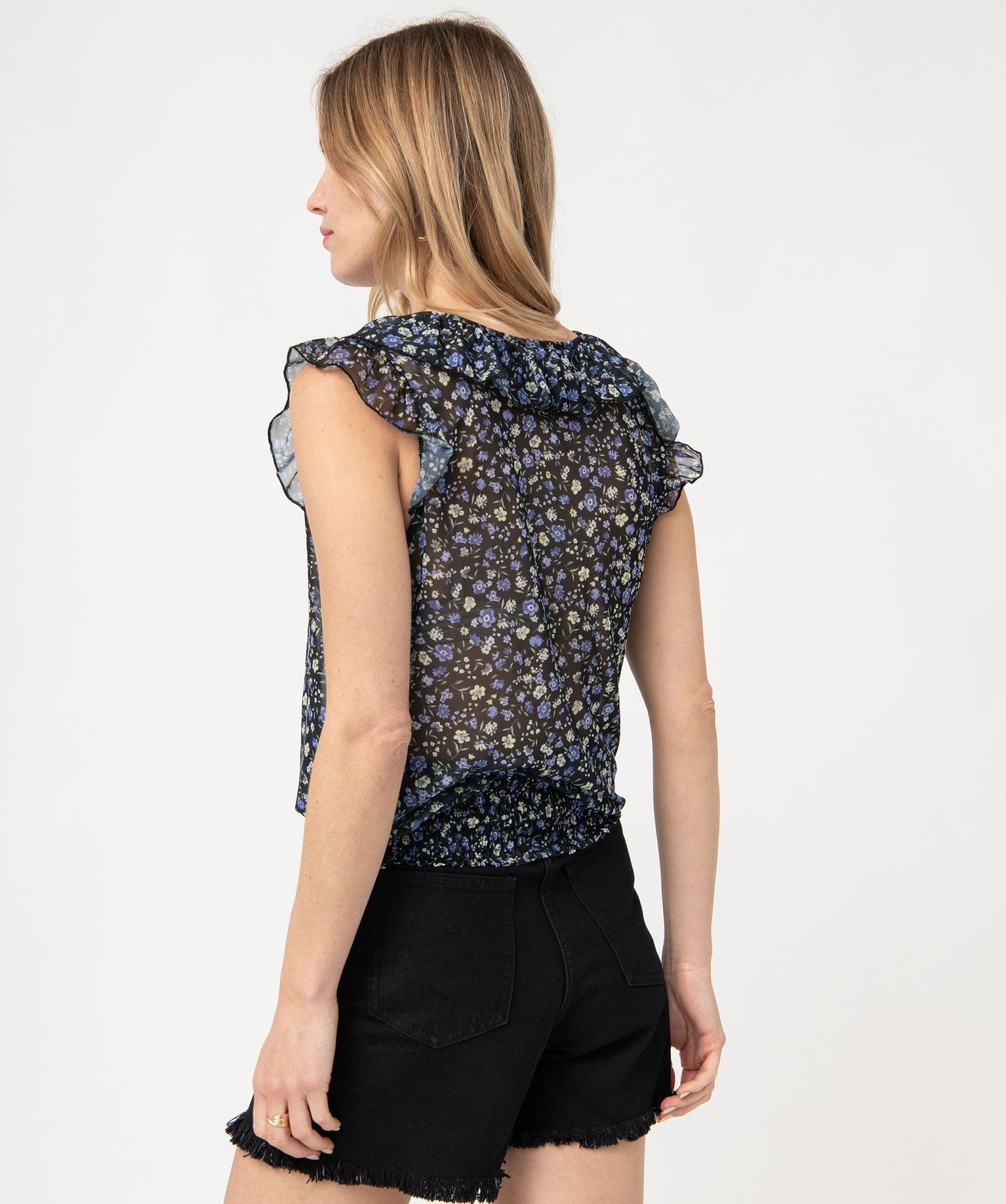 Tee-shirt sans manches en voile fleuri femme imprime | GEMO