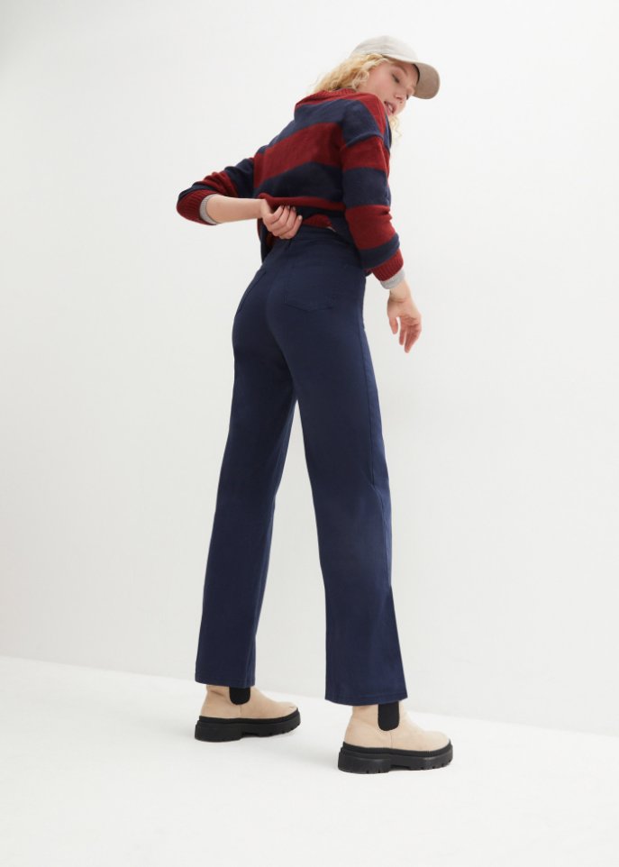 Stretch-Hose, high waist, weites Bein