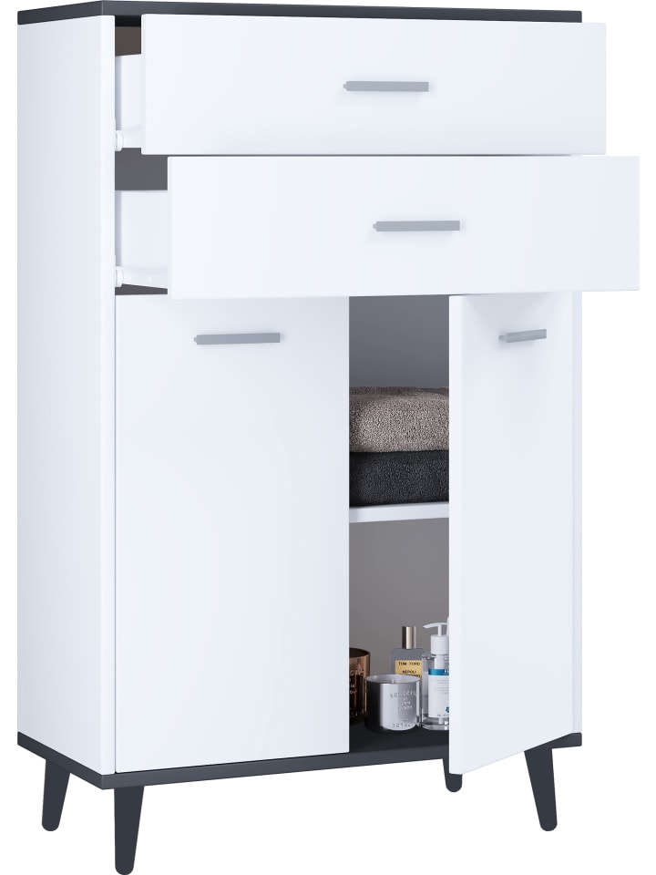 VCM  Holz Badmöbel Sideboard Kommode Bad Schrank Landos in Weiß / Anthrazit günstig kaufen onesize